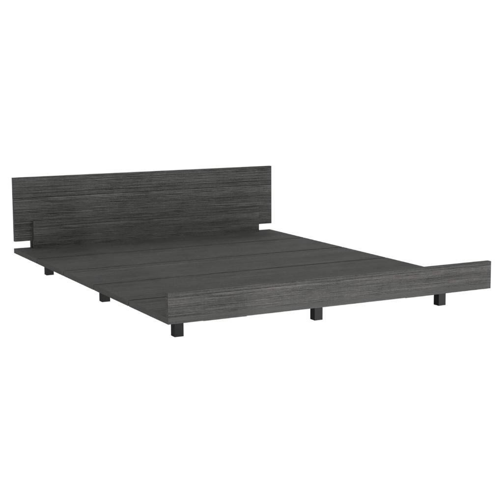 Queen Bed Base Cervants, Frame, Smokey Oak Finish Modern Style Home
