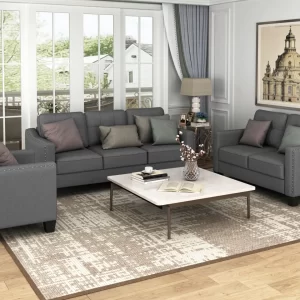 3 Piece Living Room Set with tufted cushions.
