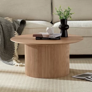 31.49 inch Coffee Table for Dining Room Round coffee Tables Mid-Century Modern Table with Wood oak