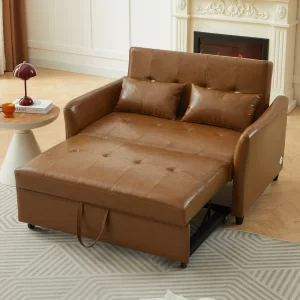 51.57" Convertible Sleeper Bed, Adjustable Oversized Armchair with Three USB Ports for Small Space(Old SKU:WF283379AAD), Brown