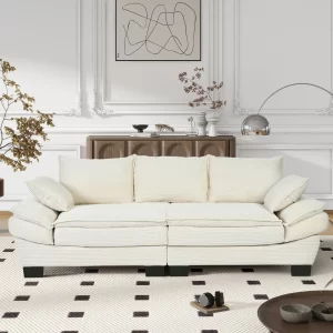 85.4" Modern Curved Sofa, Back Upholstered Couch with 2 Decorative Throw Pillows, Corduroy Fabric Couch for Living Room, Bedroom , Apartment