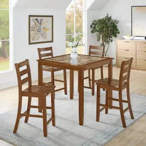 Dining Table, Bar Table and Chairs Set, 5 Piece Dining Table Set,Retro-style breakfast table set,for Living Room, Dining Room-Brown(Requires assembly)
