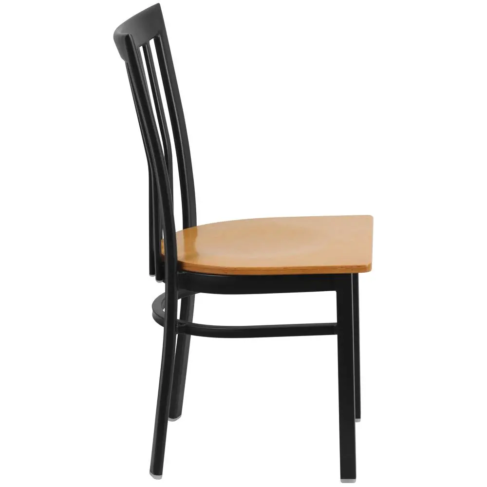 Black School House Back Metal Restaurant Chair - Natural Wood Seat - Image 2