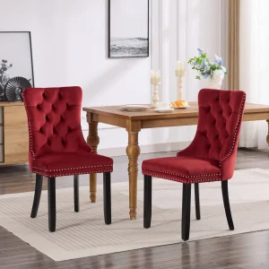 High-End Tufted Velvet Upholstered Dining Chair with Solid Wood Legs and Nailhead Trim