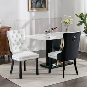 Nikki Collection Modern High-end Tufted Solid Wood PU & Velvet Upholstered Dining Chairs