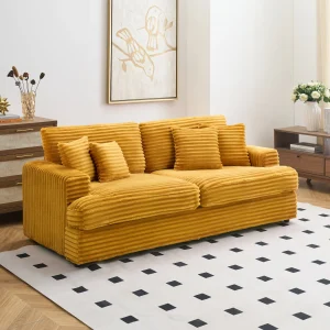 Corduroy Sofa with Sleek Design Spacious Comfortable Couch for Modern Living Room