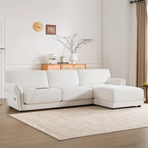 Modular Sectional Sofa with Extra-Wide Cushion, USB/Type-C Charger, Petal Armrests