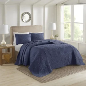 Oakley 3 Piece Reversible Bedspread Set, Navy color