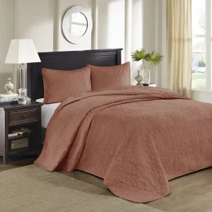Quebec 3 Piece Reversible Bedspread Set, Clay Red color
