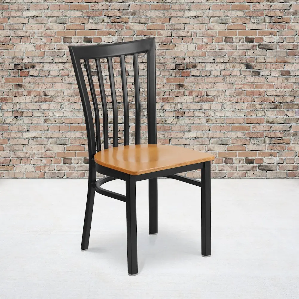 Black School House Back Metal Restaurant Chair - Natural Wood Seat - Image 6