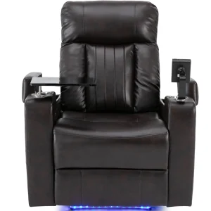 Premium Power Recliner with Storage Arms, Cupholders, Swivel Tray Table and Cell Phone Stand, Brown PU Leather, 35'' x 29.9'' x 41.2''