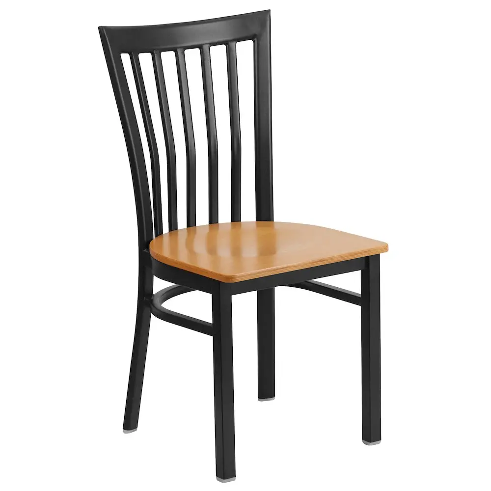Black School House Back Metal Restaurant Chair - Natural Wood Seat - Image 7
