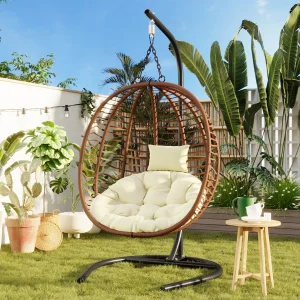 Single Person Folding Egg Chair with Stand and Anti-Slip Feet