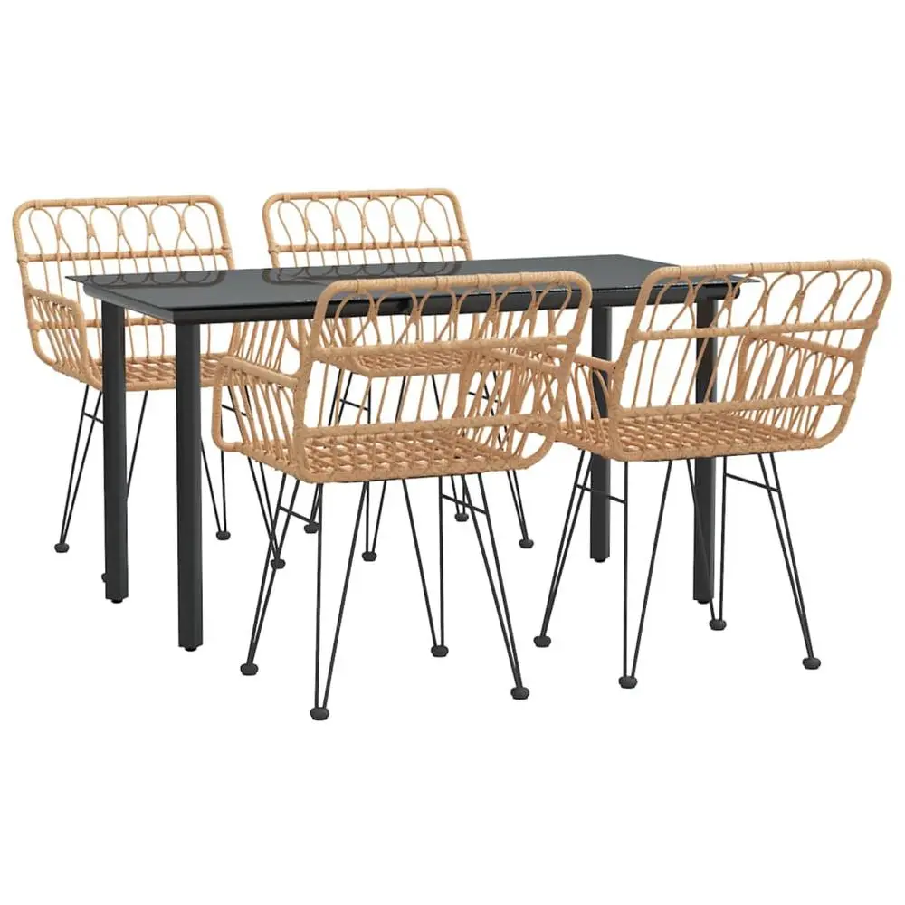 Garden Dining Set Black Polyethylene Rattan, Steel, Glass Medium - Image 2