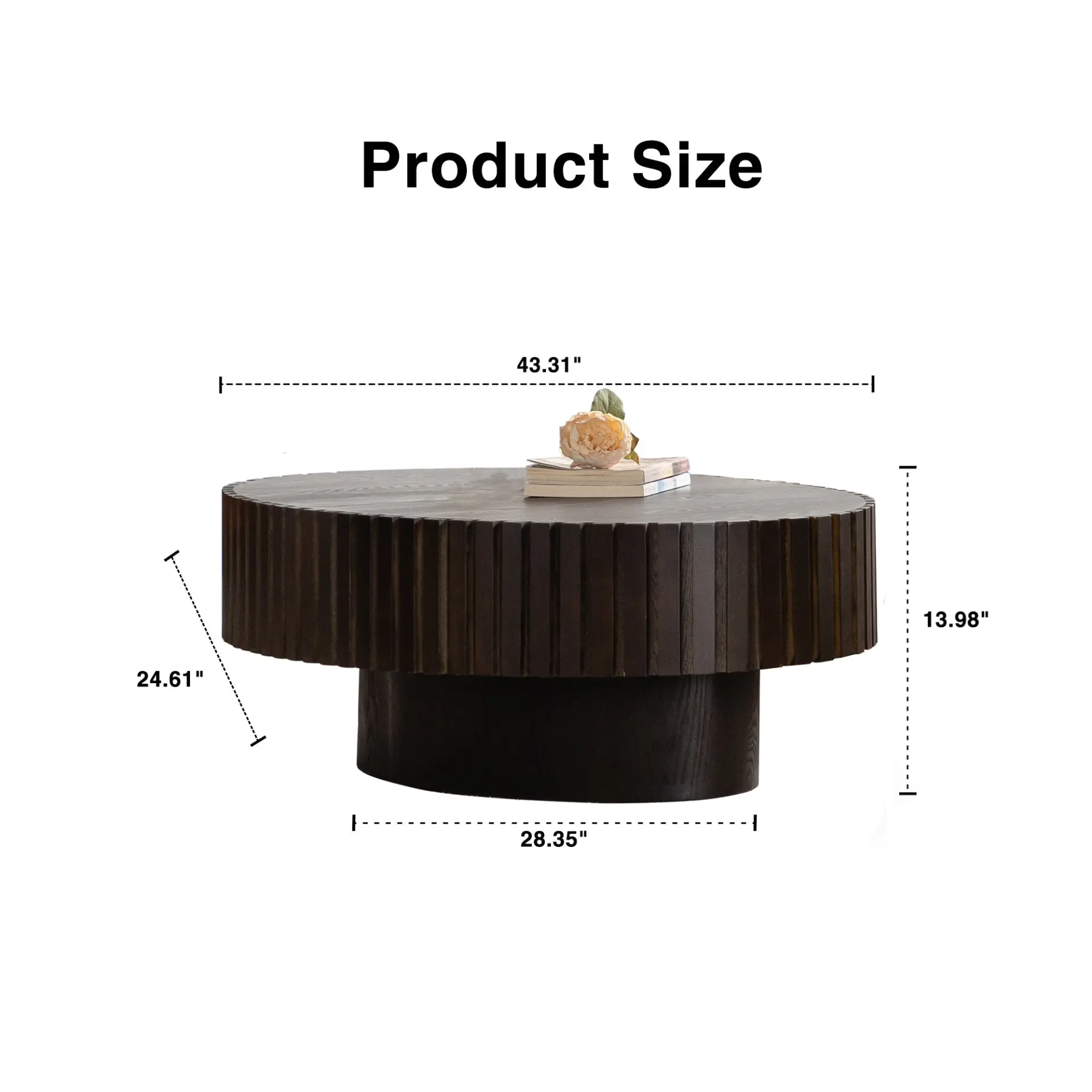 Oval Coffee Table Handcrafted Relief Sturdy Pedestal Wooden Olive-Shaped Tea Table for Living - Image 6