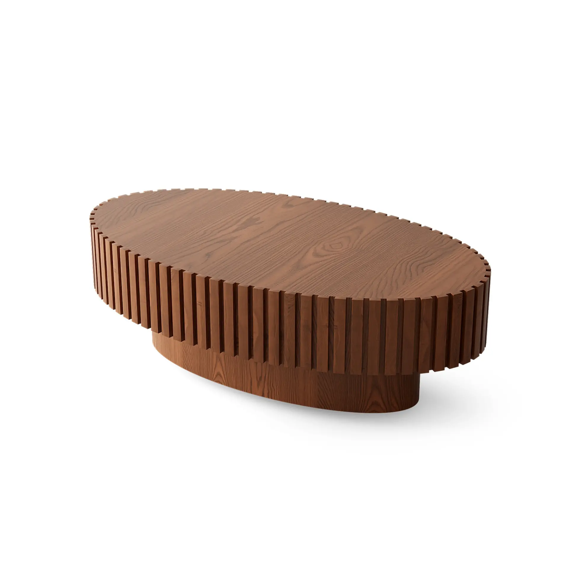 Oval Coffee Table Handcrafted Relief Sturdy Pedestal Wooden Olive-Shaped Tea Table for Living - Image 15