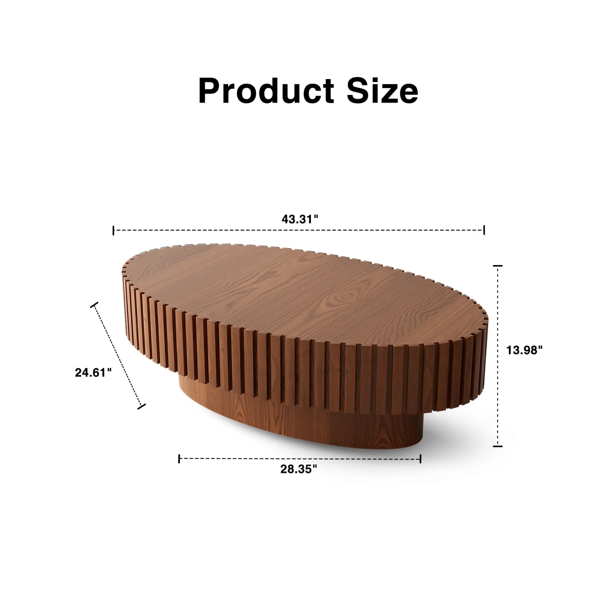 Oval Coffee Table Handcrafted Relief Sturdy Pedestal Wooden Olive-Shaped Tea Table for Living - Image 16