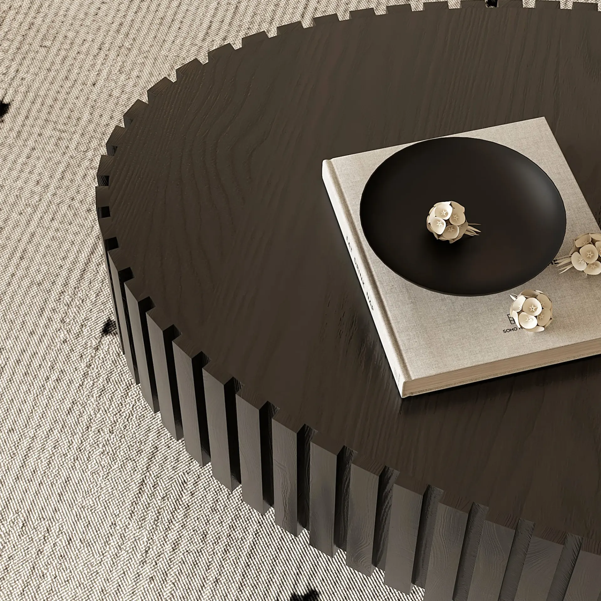Oval Coffee Table Handcrafted Relief Sturdy Pedestal Wooden Olive-Shaped Tea Table for Living - Image 21