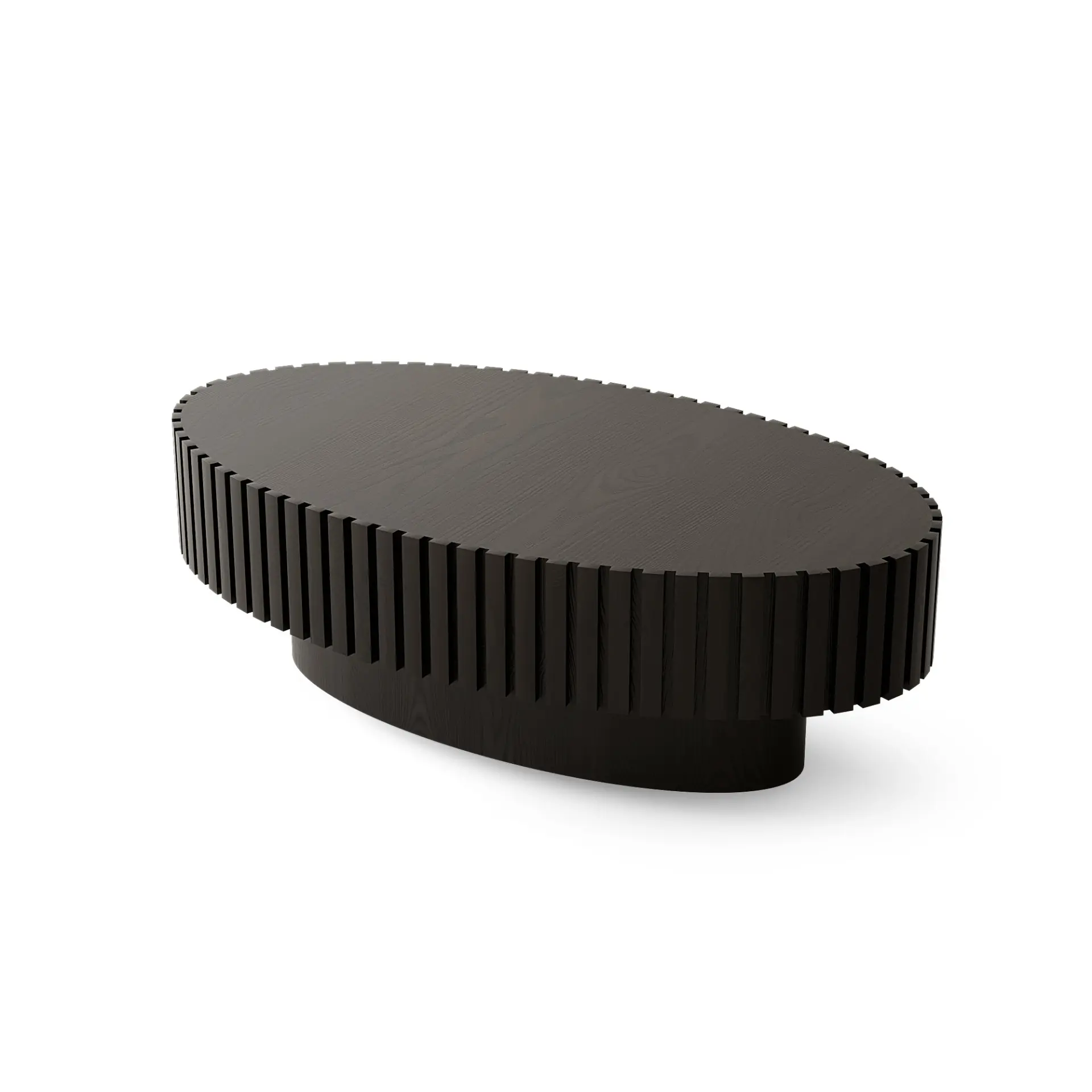 Oval Coffee Table Handcrafted Relief Sturdy Pedestal Wooden Olive-Shaped Tea Table for Living - Image 23