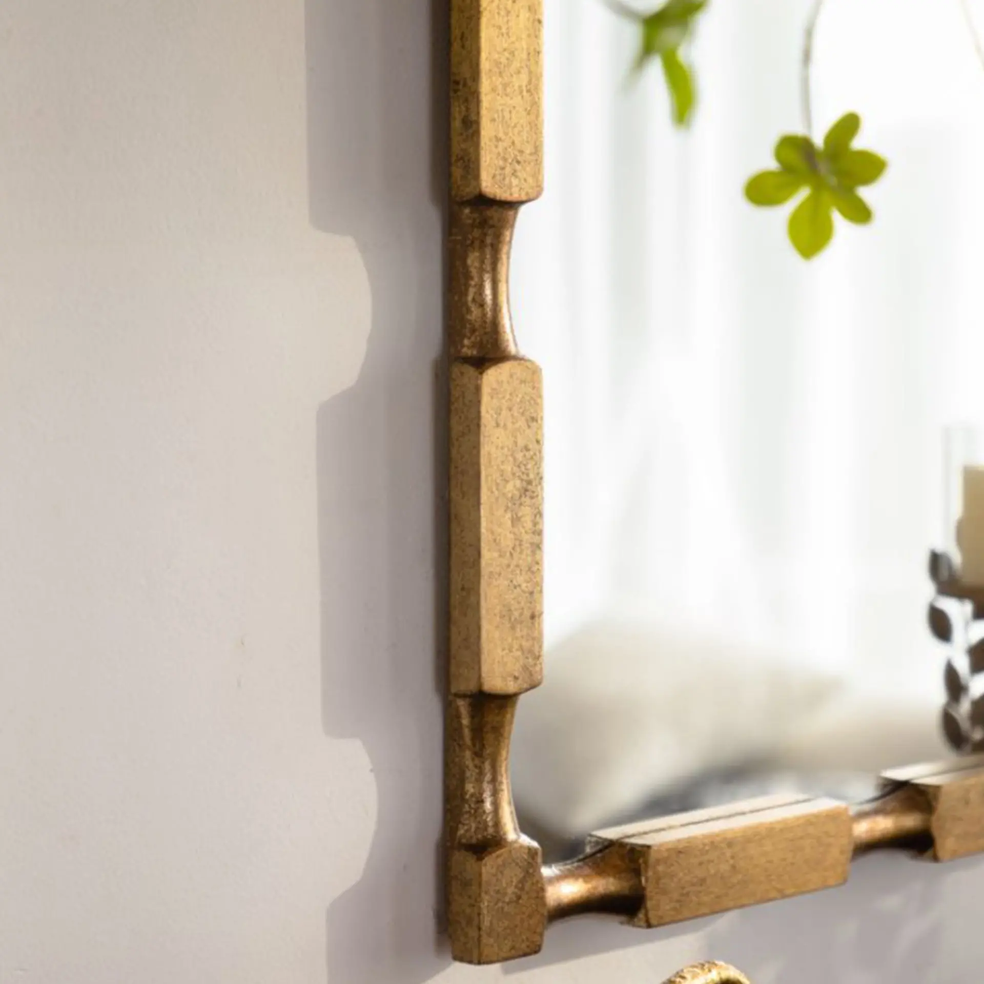 Gold Bamboo-Style Rectangular Wall Mirror, Textured Frame for Living Room/Bedroom/Entryway Decor - Image 4