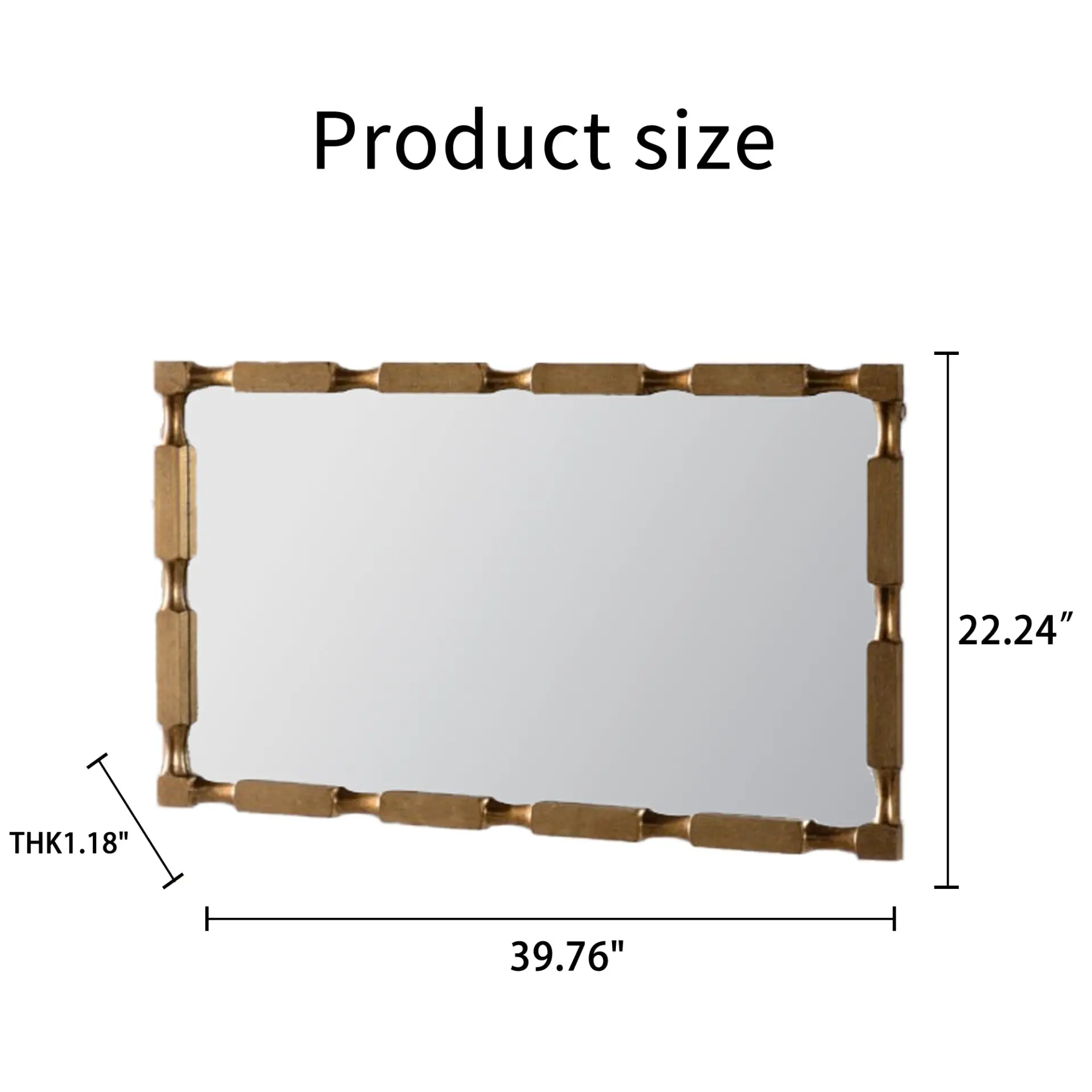 Gold Bamboo-Style Rectangular Wall Mirror, Textured Frame for Living Room/Bedroom/Entryway Decor - Image 10