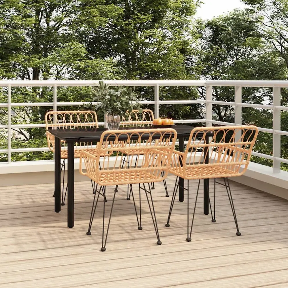Garden Dining Set Black Polyethylene Rattan, Steel, Glass Medium - Image 6