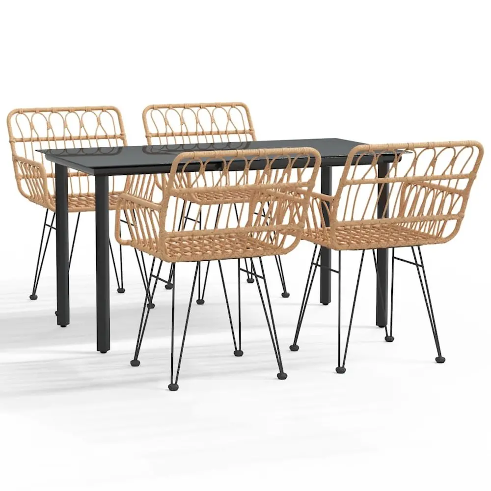 Garden Dining Set Black Polyethylene Rattan, Steel, Glass Medium - Image 7