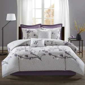 holly 8 piece cotton comforter set, purple/taupe color