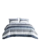 jaxon stripe comforter set with bed sheets, blue/grey color