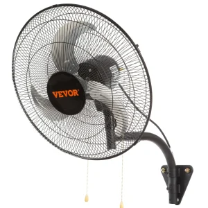 vevor wall mount fan, 20 inch, 3 speed high velocity max. 4650 cfm oscillating industrial wall fan, commercial or residential for warehouse, greenhouse, workshop, patio, basement, black, etl listed