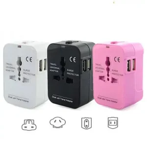 worldwide power adapter and travel charger with dual usb ports that works in 150 countries