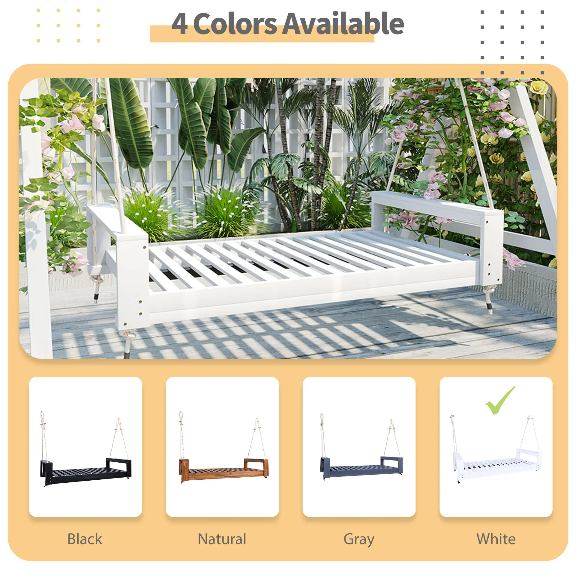314237507_large.webp Twin Size Porch Swing Bed, Patio Acacia Wood Swing Frame with Hemp Ropes for Backyard - Image 5