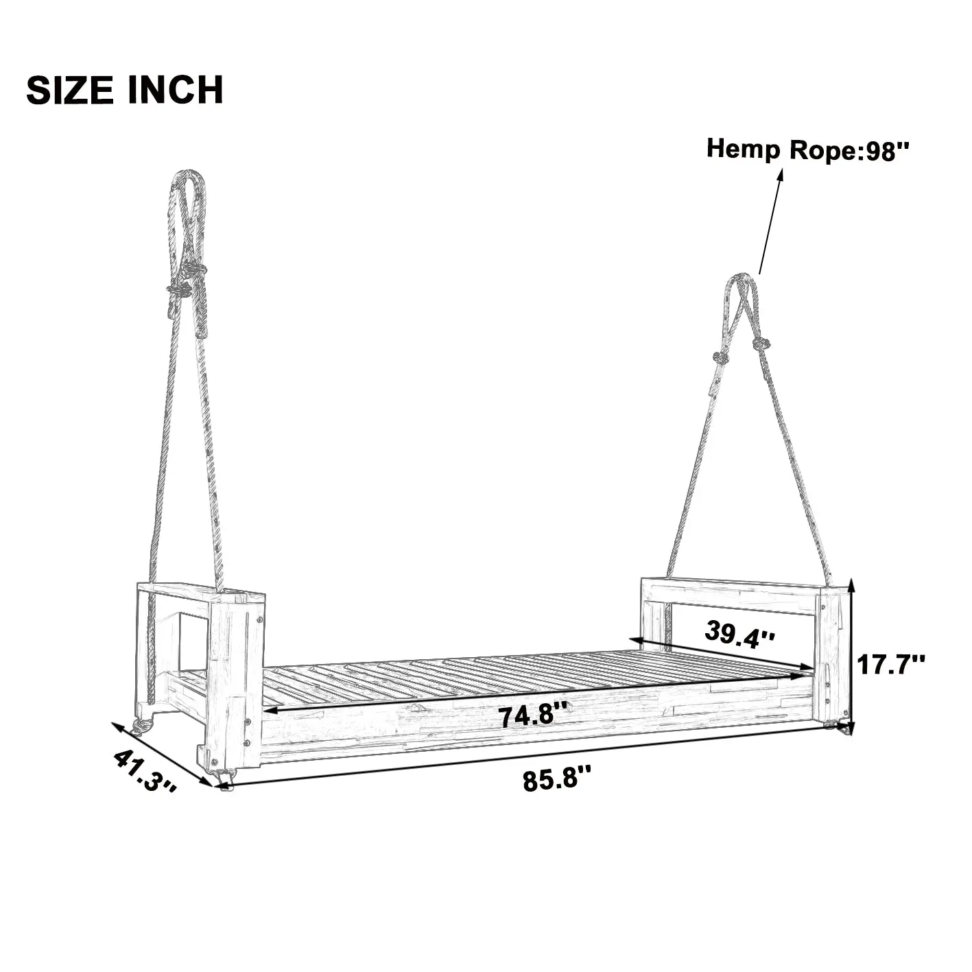 314237508_large.webp Twin Size Porch Swing Bed, Patio Acacia Wood Swing Frame with Hemp Ropes for Backyard - Image 6