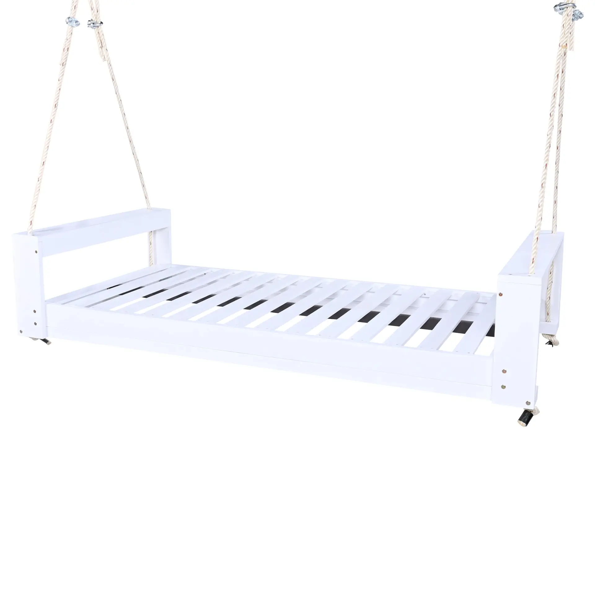 314237509_large.webp Twin Size Porch Swing Bed, Patio Acacia Wood Swing Frame with Hemp Ropes for Backyard - Image 7