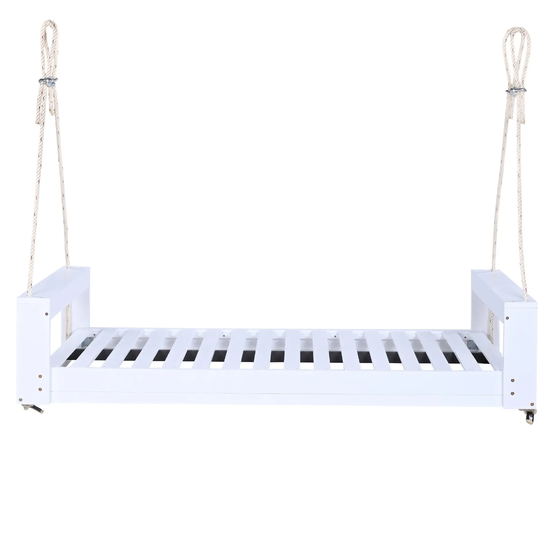 314237510_large.webp Twin Size Porch Swing Bed, Patio Acacia Wood Swing Frame with Hemp Ropes for Backyard - Image 8