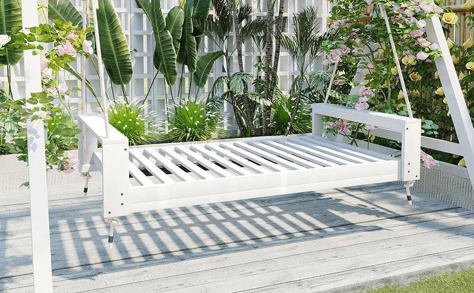 314237519_large.webp Twin Size Porch Swing Bed, Patio Acacia Wood Swing Frame with Hemp Ropes for Backyard - Image 17