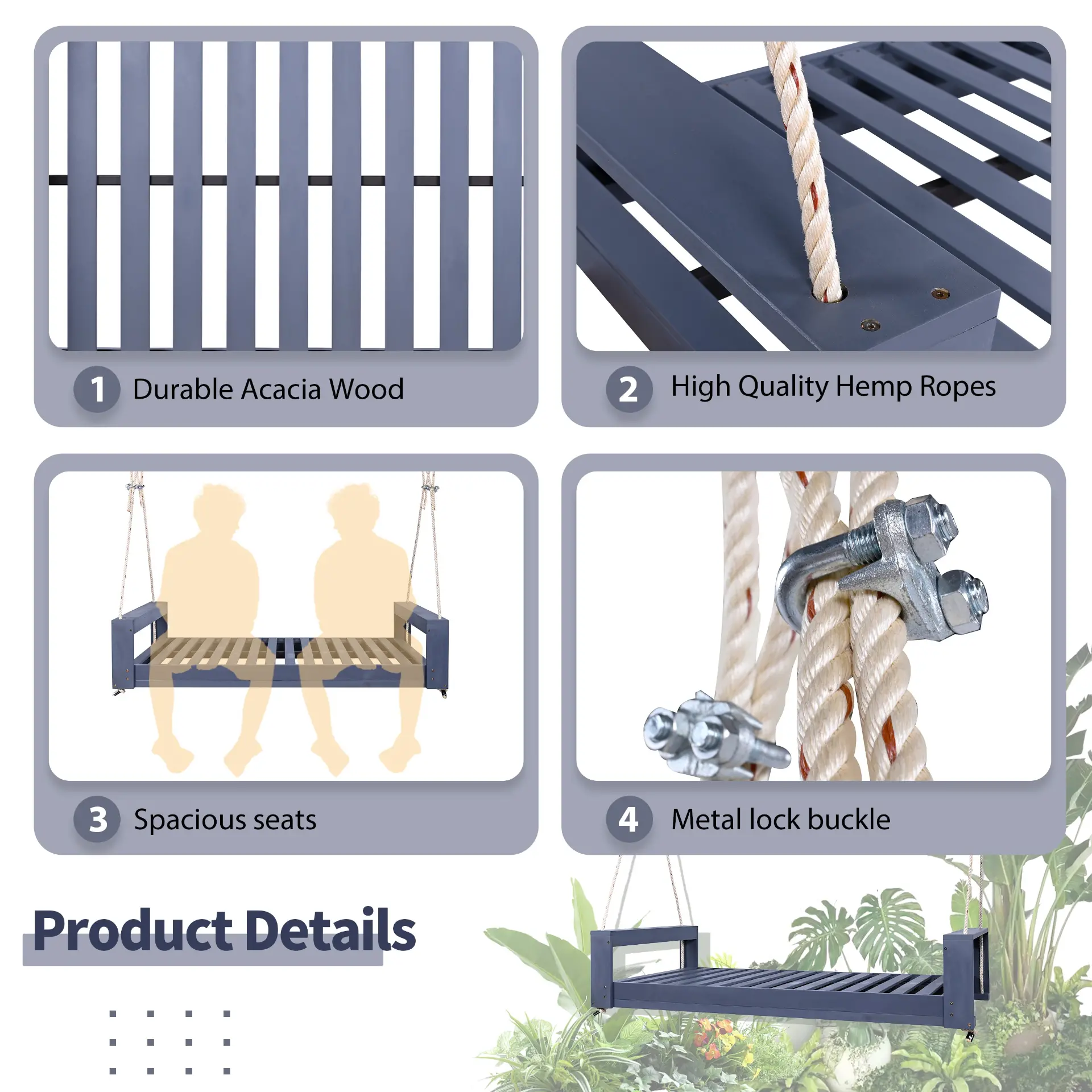314237523_large.webp Twin Size Porch Swing Bed, Patio Acacia Wood Swing Frame with Hemp Ropes for Backyard - Image 21
