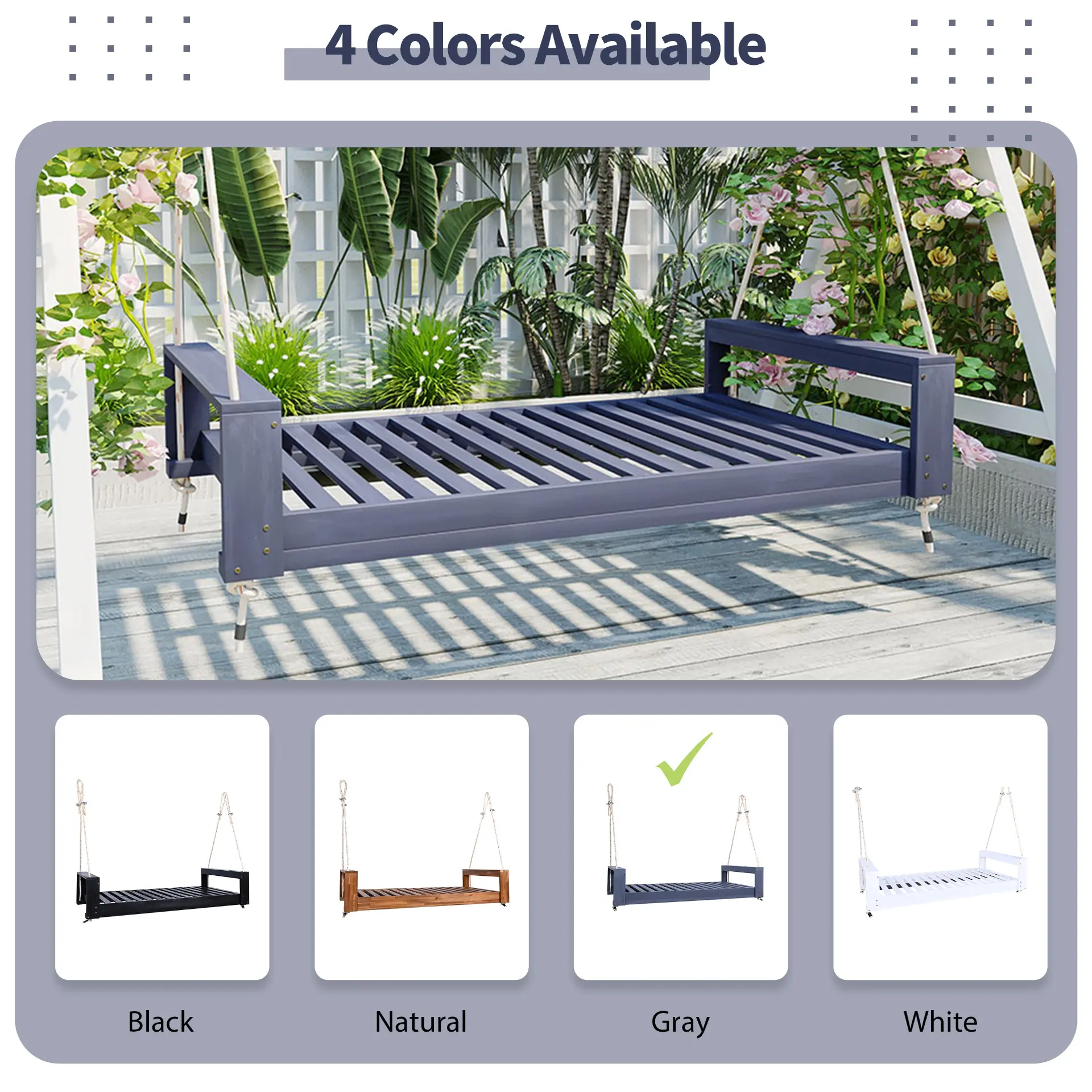 314237524_large.webp Twin Size Porch Swing Bed, Patio Acacia Wood Swing Frame with Hemp Ropes for Backyard - Image 22
