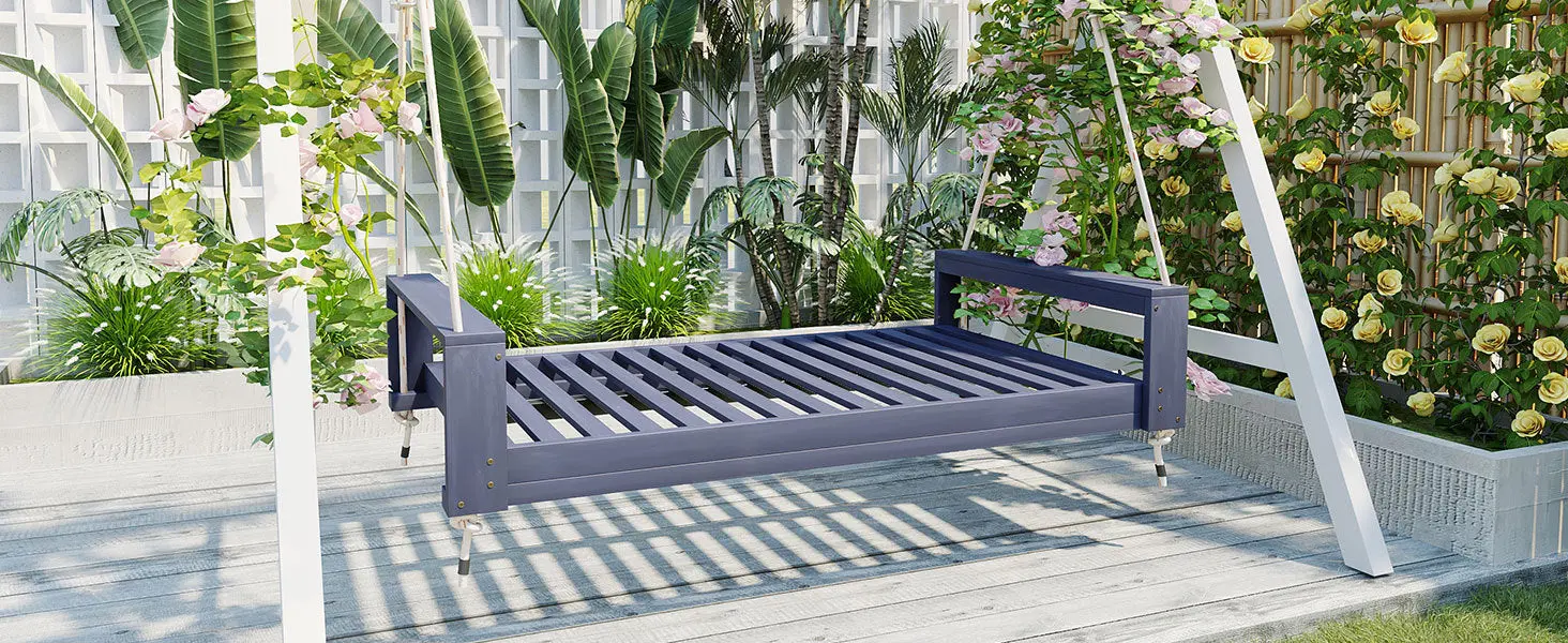 314237684_large.webp Twin Size Porch Swing Bed, Patio Acacia Wood Swing Frame with Hemp Ropes for Backyard - Image 32