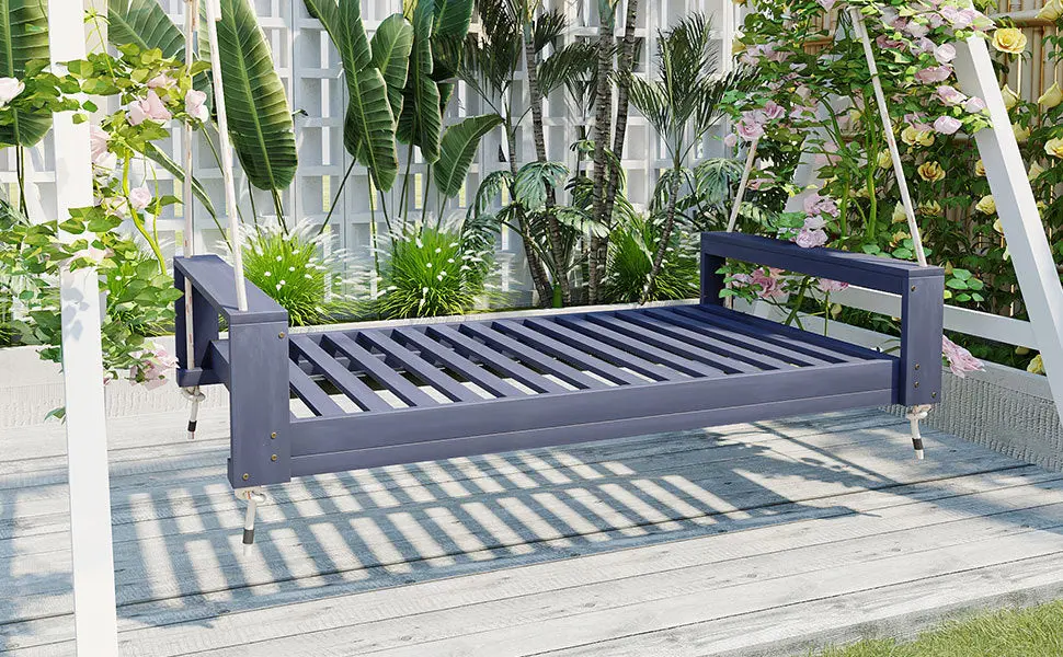 314237685_large.webp Twin Size Porch Swing Bed, Patio Acacia Wood Swing Frame with Hemp Ropes for Backyard - Image 33
