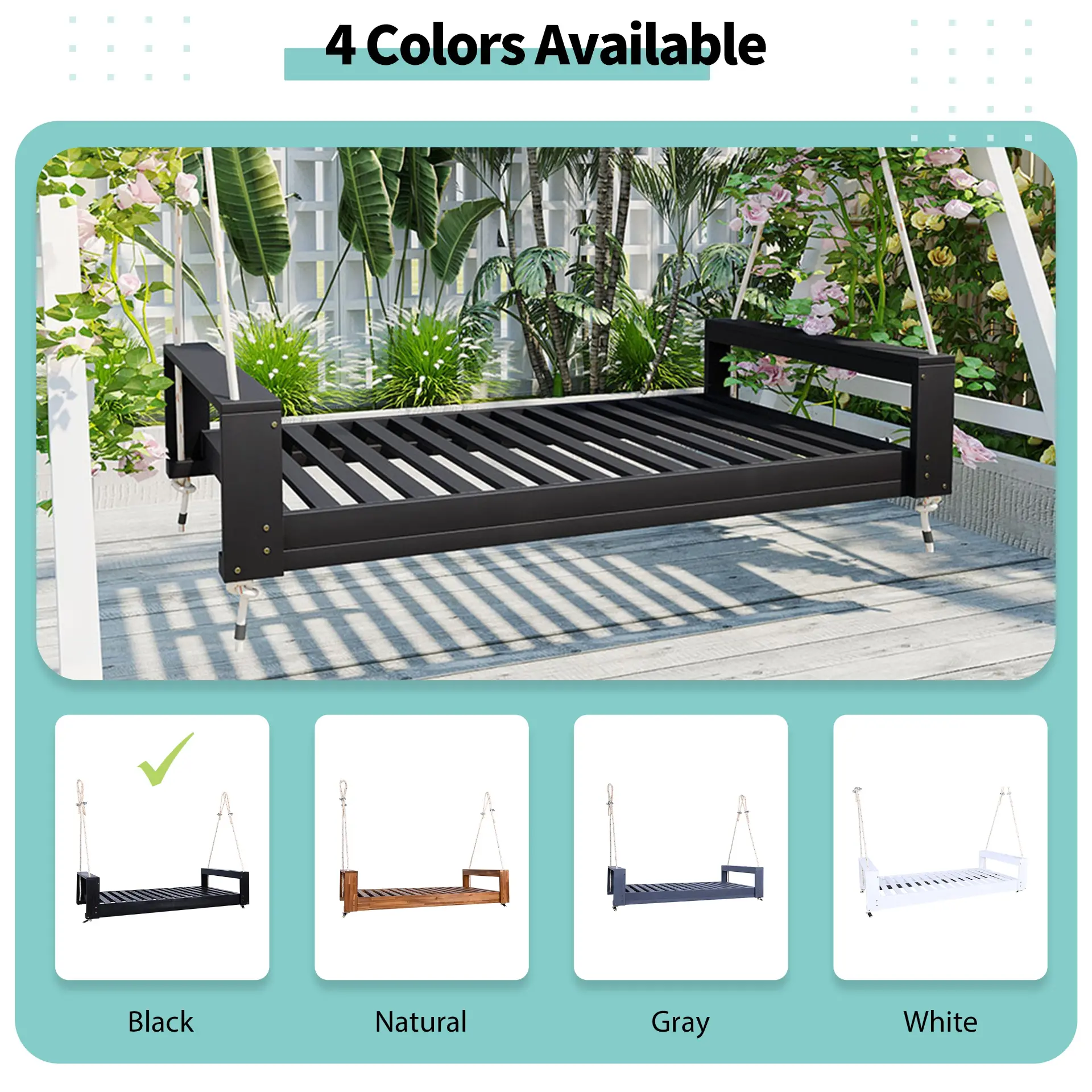 314237690_large.webp Twin Size Porch Swing Bed, Patio Acacia Wood Swing Frame with Hemp Ropes for Backyard - Image 38