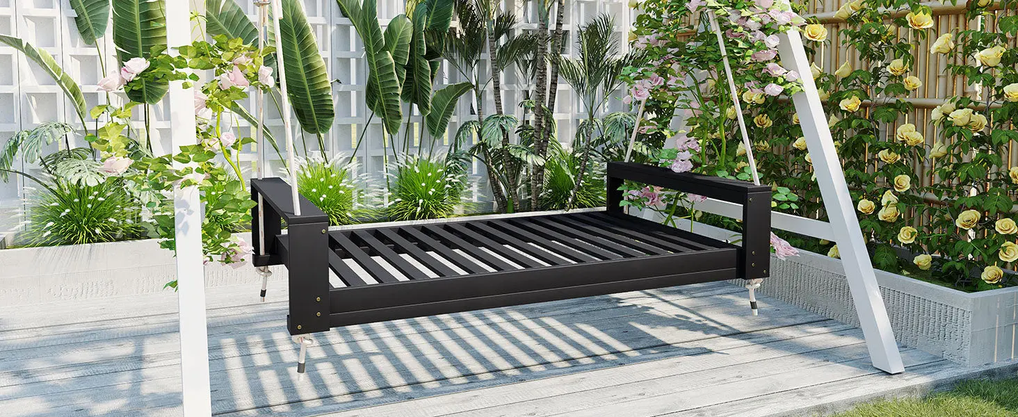 314237700_large.webp Twin Size Porch Swing Bed, Patio Acacia Wood Swing Frame with Hemp Ropes for Backyard - Image 48