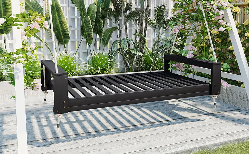 314237701_large.webp Twin Size Porch Swing Bed, Patio Acacia Wood Swing Frame with Hemp Ropes for Backyard - Image 49