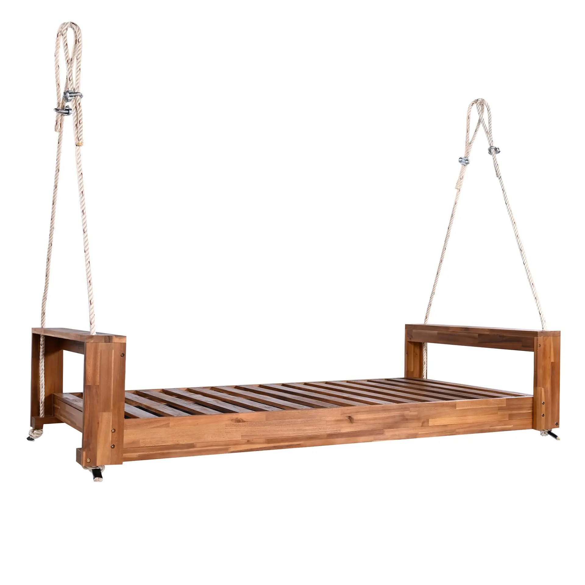 314237707_large.webp Twin Size Porch Swing Bed, Patio Acacia Wood Swing Frame with Hemp Ropes for Backyard - Image 55