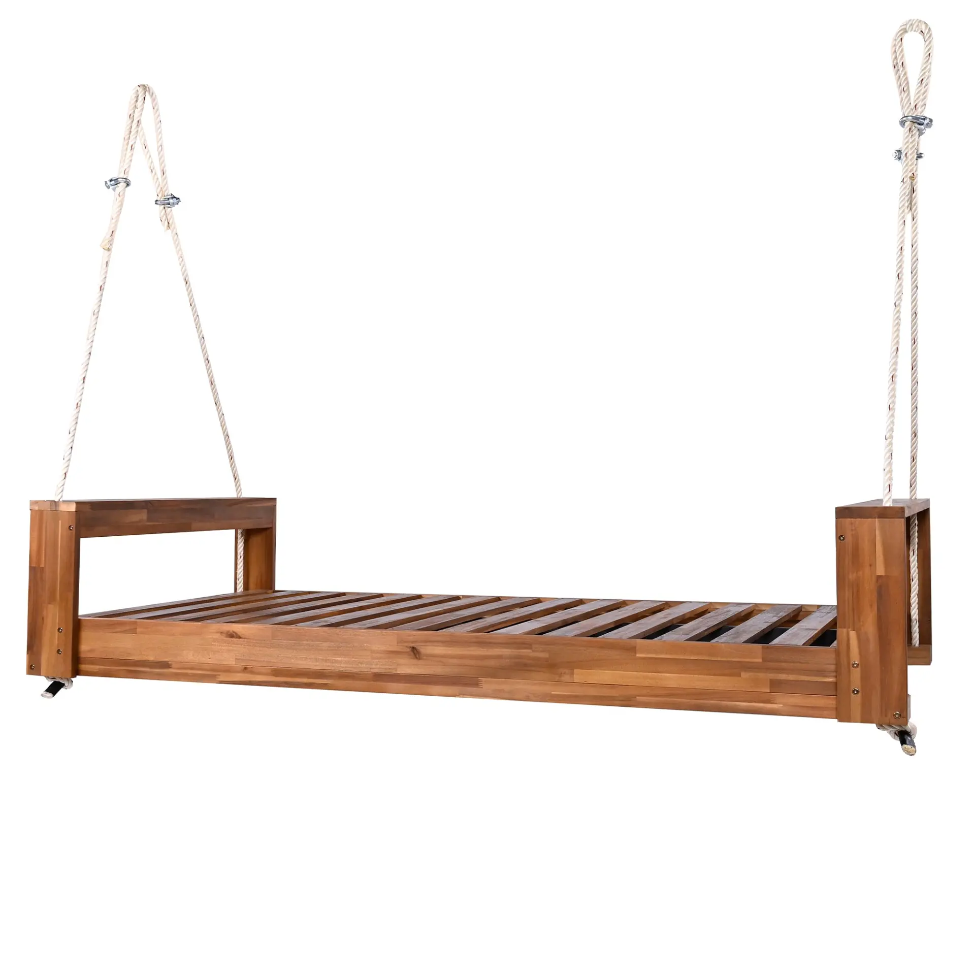 314237709_large.webp Twin Size Porch Swing Bed, Patio Acacia Wood Swing Frame with Hemp Ropes for Backyard - Image 57