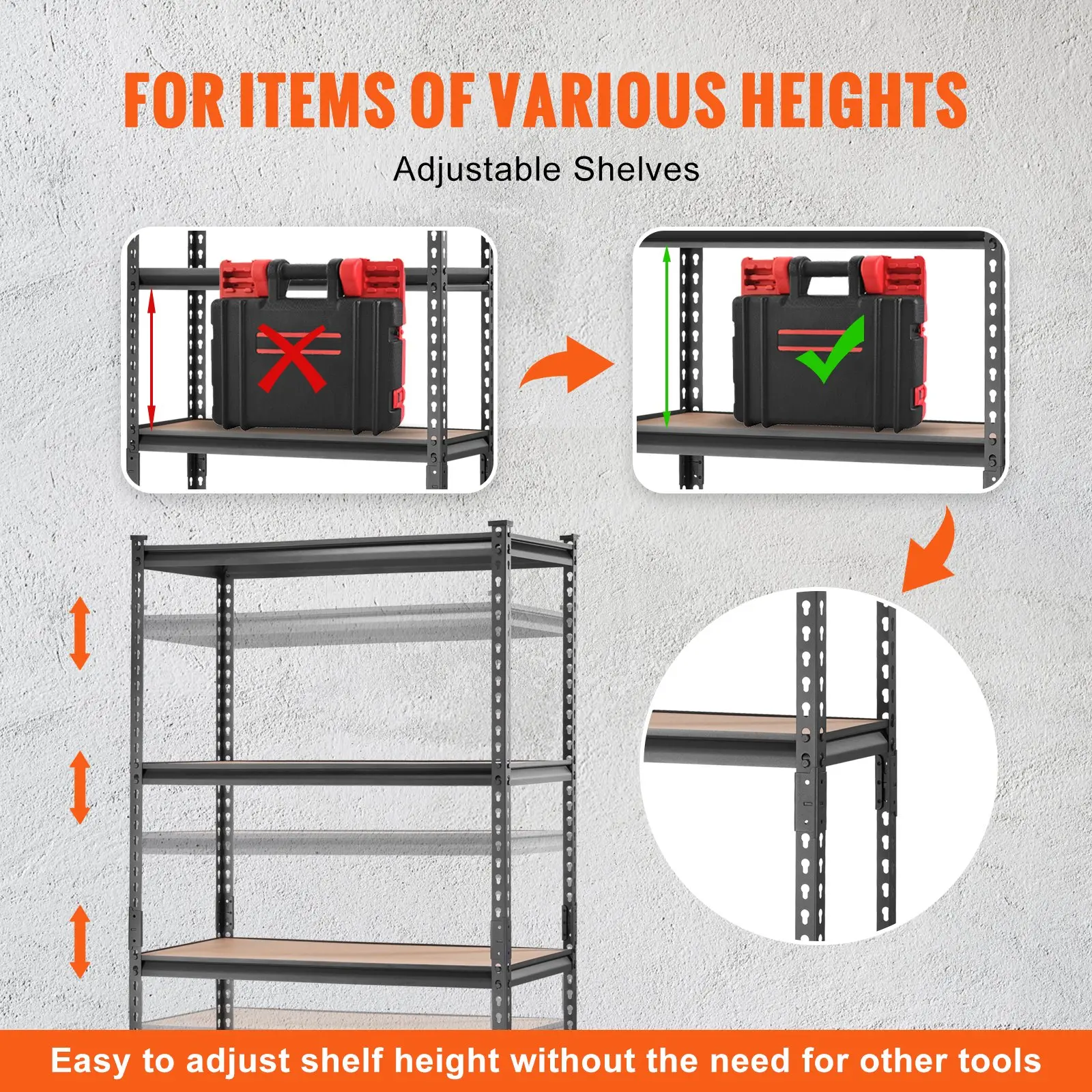 VEVOR Storage Shelving Unit, 5-Tier Adjustable, 2000 lbs Capacity, Heavy Duty Garage Shelves Metal Organizer Utility Rack, Black, 35" L x 18" W x 71" H for Kitchen Pantry Basement Bathroom Laundry - Image 4