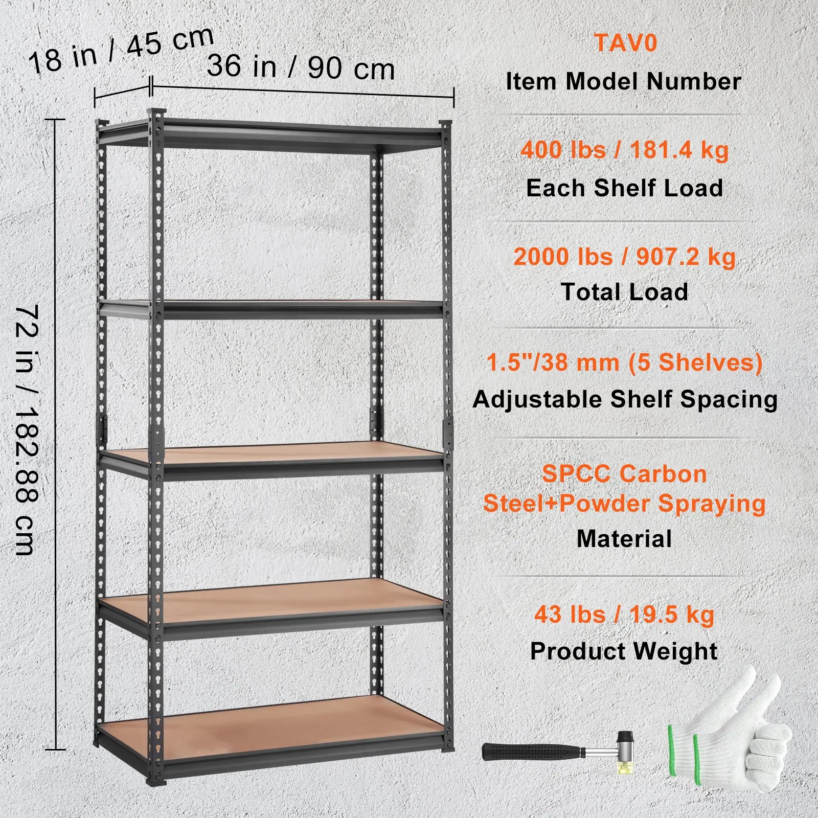 VEVOR Storage Shelving Unit, 5-Tier Adjustable, 2000 lbs Capacity, Heavy Duty Garage Shelves Metal Organizer Utility Rack, Black, 35" L x 18" W x 71" H for Kitchen Pantry Basement Bathroom Laundry - Image 5