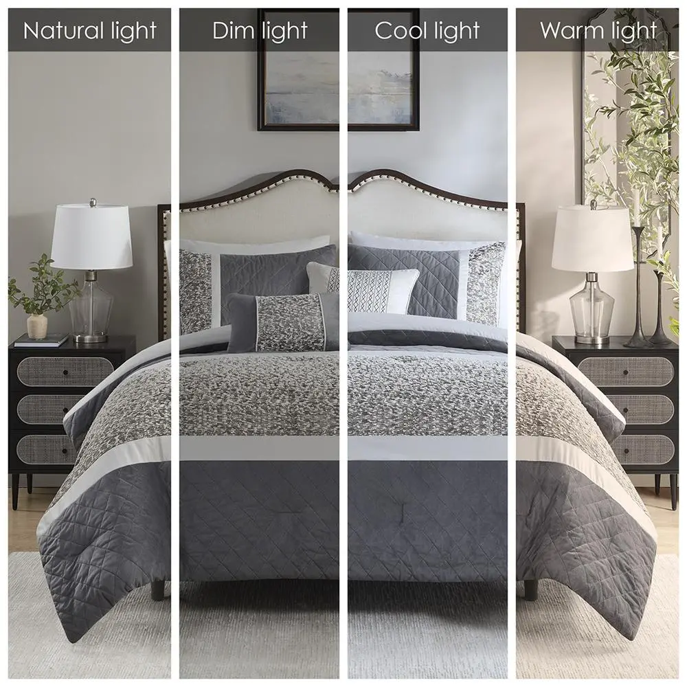 5 Piece Textured Jacquard Stripe Comforter Set with Throw Pillows - Image 2
