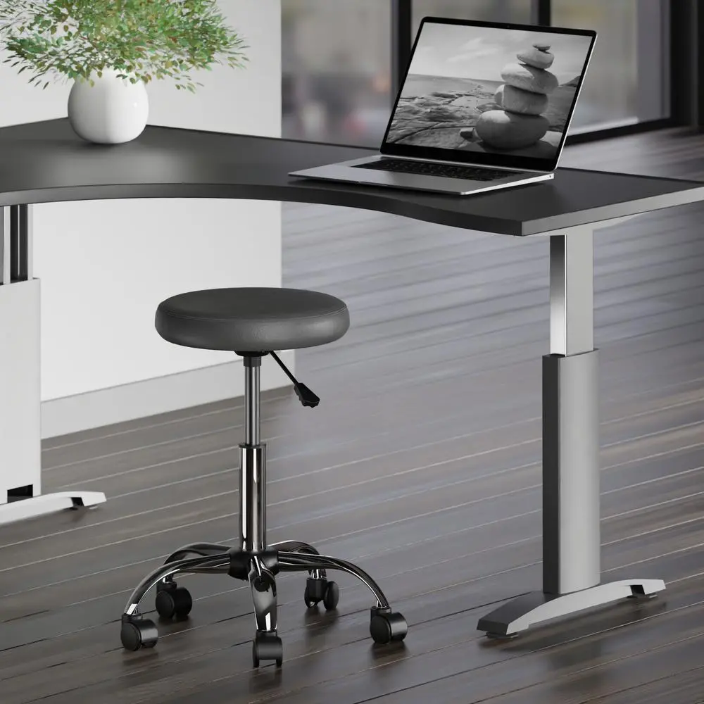 Clyde Adjustable Cushion Seat Swivel Stool, Charcoal and Chrome - Image 2