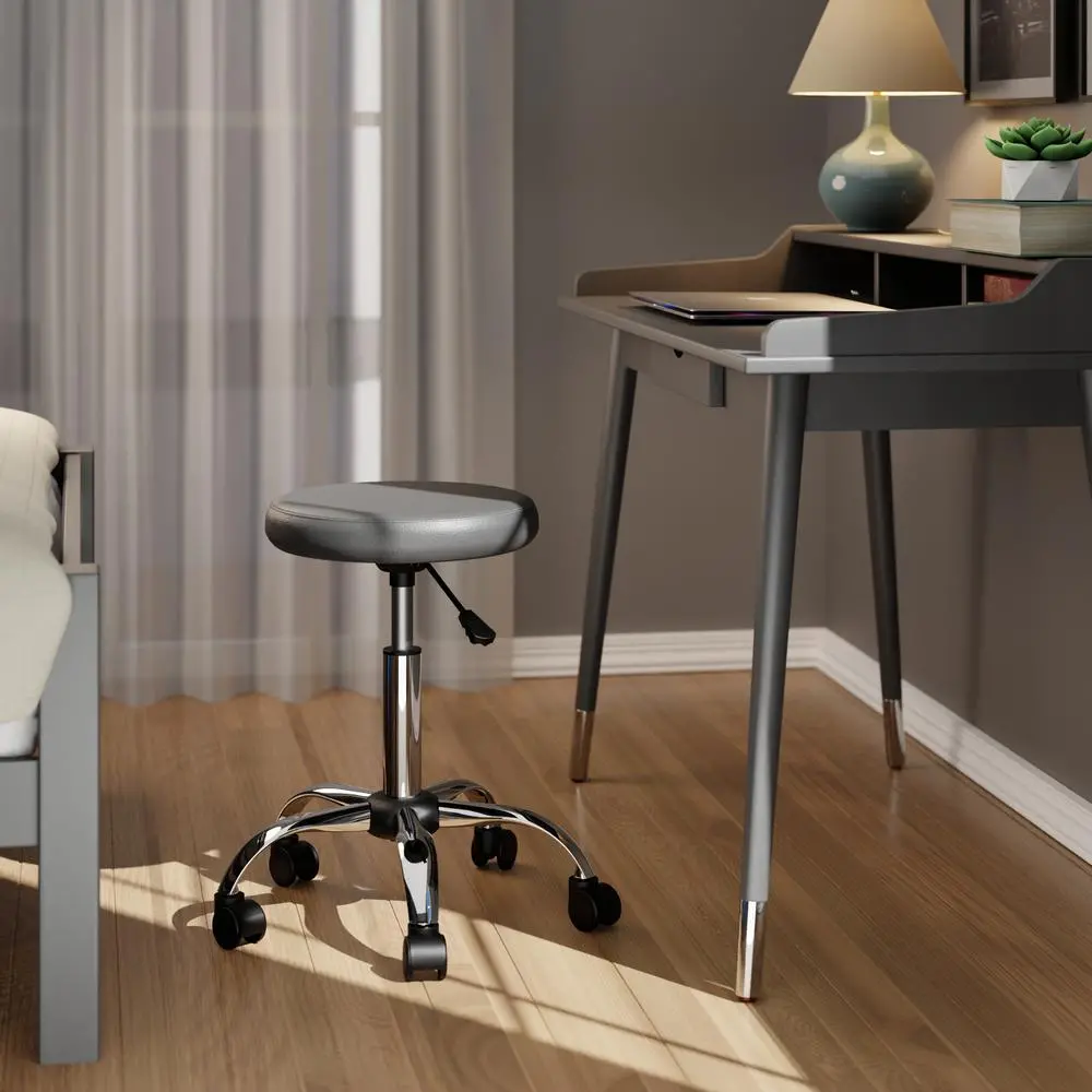Clyde Adjustable Cushion Seat Swivel Stool, Charcoal and Chrome - Image 3